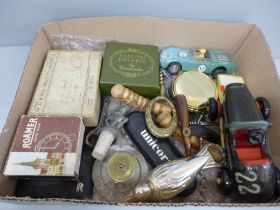 Collectables including Rolls-Royce wallet, contract Bridge set, corkscrews, etc.