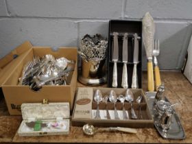 A box of silver plated cutlery and other plated ware **PLEASE NOTE THIS LOT IS NOT ELIGIBLE FOR