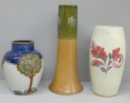 Three vases; Crown Ducal and two Royal Doulton stoneware