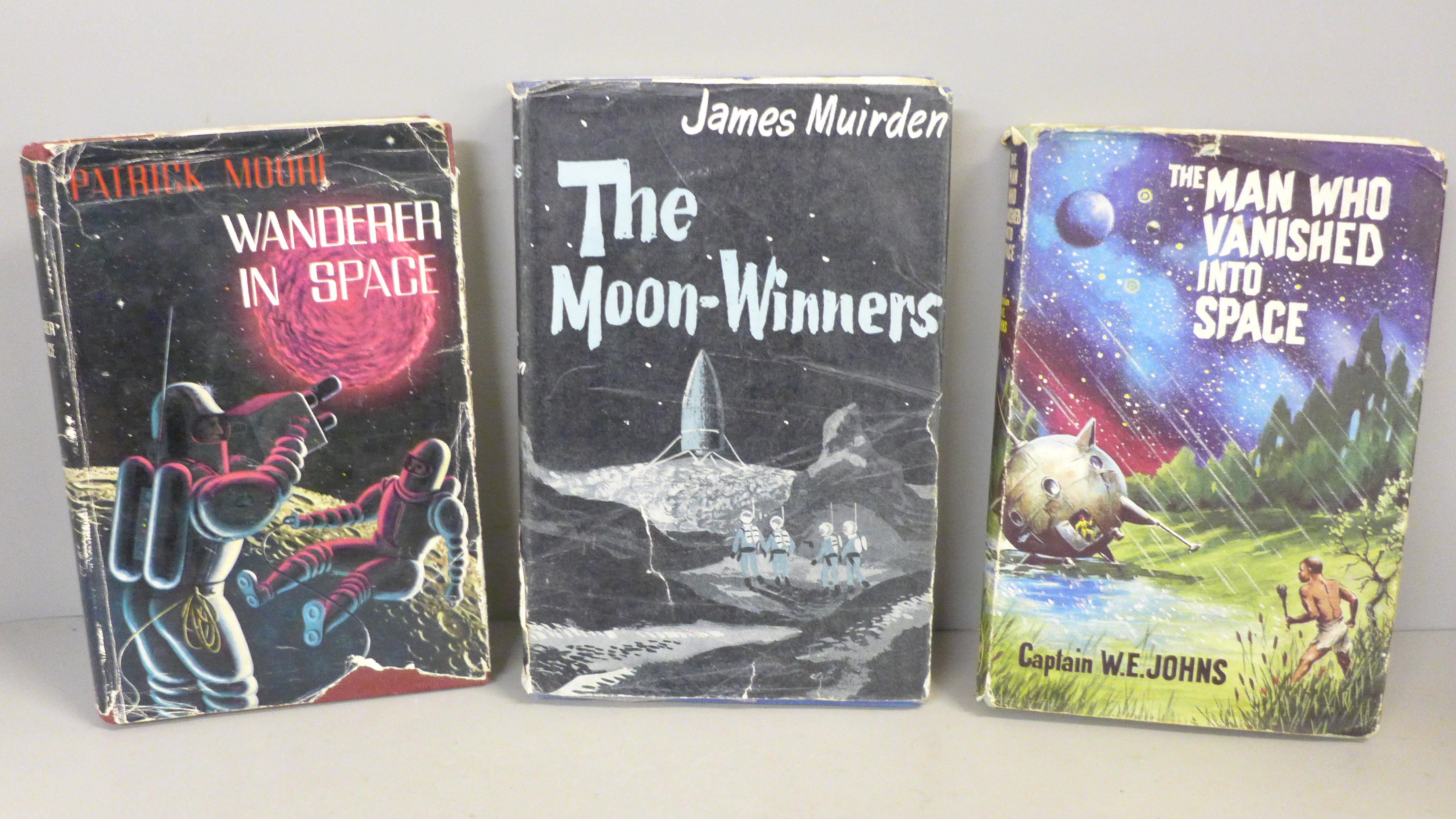 Three 1960s science fiction first edition books; Patrick Moore - Wanderer in Space 1960, Captain