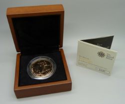 The Royal Mint The 2010 Sovereign £5 Brilliant Uncirculated Gold Coin, No. 0297, cased