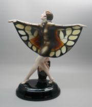 An Art Deco Lorenzl Goldscheider ceramic figure, Butterfly Girl, printed mark and impressed