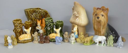 Fourteen Wade Whimsies and five items of Sylvac including a Yorkshire Terrier