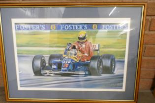 Formula 1, limited edition print, 234/750, Nigel Mansell and Ayrton Senna, signed by Miachel