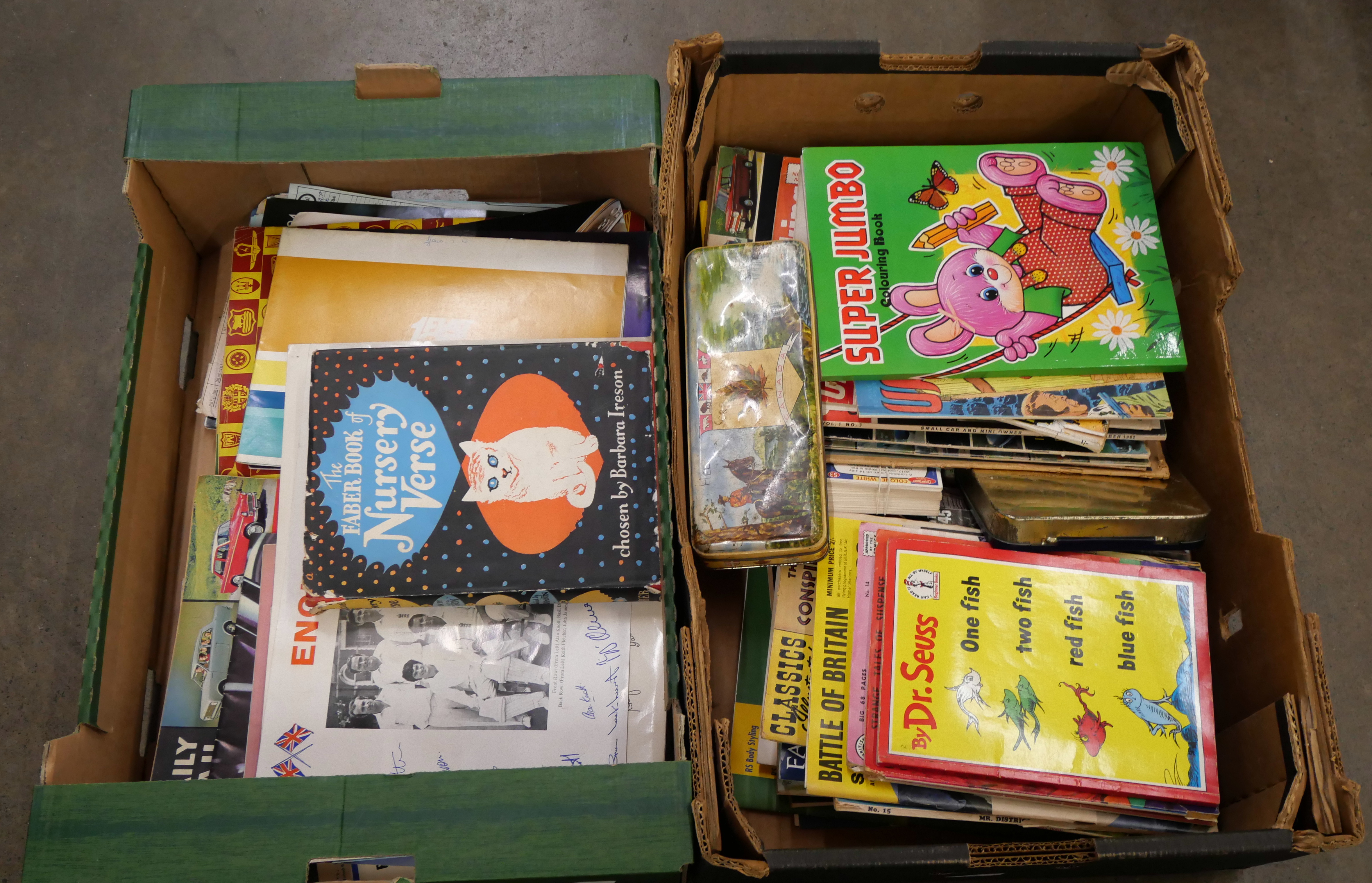 Two boxes of magazines and comics, car related items **PLEASE NOTE THIS LOT IS NOT ELIGIBLE FOR