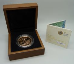 The Royal Mint The 2010 Sovereign £5 Brilliant Uncirculated Gold Coin, No. 0238, cased