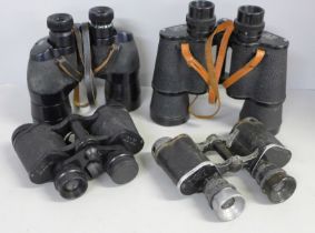 Four pairs of binoculars, Ross Prinz 13x40 and WWI Voightlander Luminar Serie C included