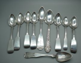 A collection of ten 19th Century American silver spoons, Sanborn, Rudd and Scudder, Illsley & Co.,