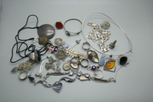 A collection of silver tone jewellery