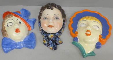 Two 1950s Art Deco face plaques, impressed mark Czechoslovakia 15177 and 15178 and an Italian