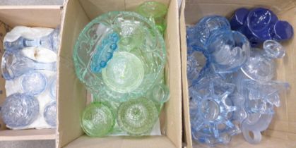A collection of blue and green vintage glass **PLEASE NOTE THIS LOT IS NOT ELIGIBLE FOR POSTING