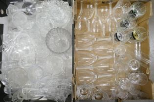 Two boxes of mixed crystal and pressed glass including four Art Deco cocktail glasses **PLEASE
