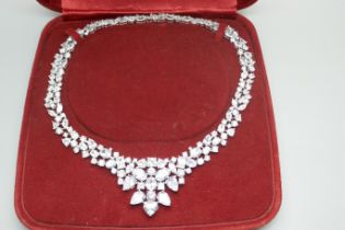 A diamond simulant and silver necklace