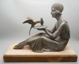 After Demétre H Chiparus, jeune femme et perruches, (young woman with parakeets), gilt metal model