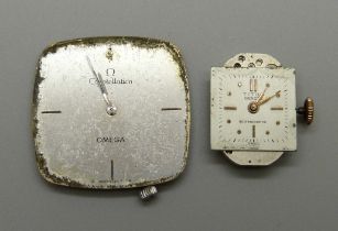 An Omega Constellation wristwatch movement and dial and a Titus movement and dial