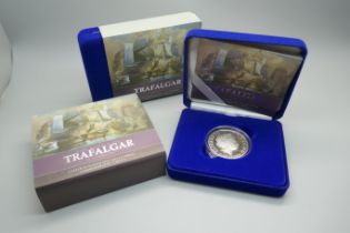 Two The Royal Mint The Battle of Trafalgar UK 2005 silver proof commemorative crowns, boxed