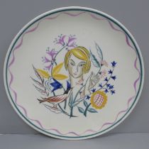 A Poole Pottery plate, Sugar For The Birds, circa 1950, 26cm, two small chips on rim