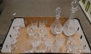 A box of mixed crystal decanters and glasses sets, two sets plus additional glasses **PLEASE NOTE