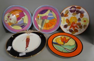 Two Gray's Pottery Art Deco plates, a pair of Paragon Rainbow plates and a Japanese Art Deco plate