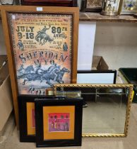 A collection of assorted prints and pictures and a gilt framed mirror