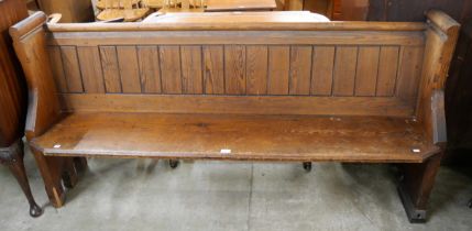 A Victorian pitch pine church pew