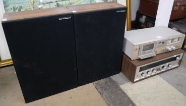 An Hitachi tape deck, a Sansui radio and pair of Panasonic speakers