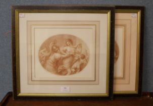 After G.B. Cipriani, pair of oval sepia engravings by Francesco Bartolozzi, framed