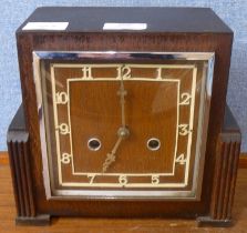 An Art Deco oak mantel clock