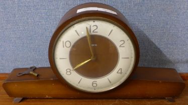 An Art Deco Smiths beech mantle clock