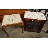An Edward VII carved walnut piano stool and another stool