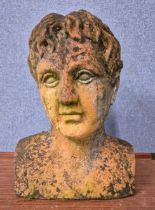 A terracotta bust of a man