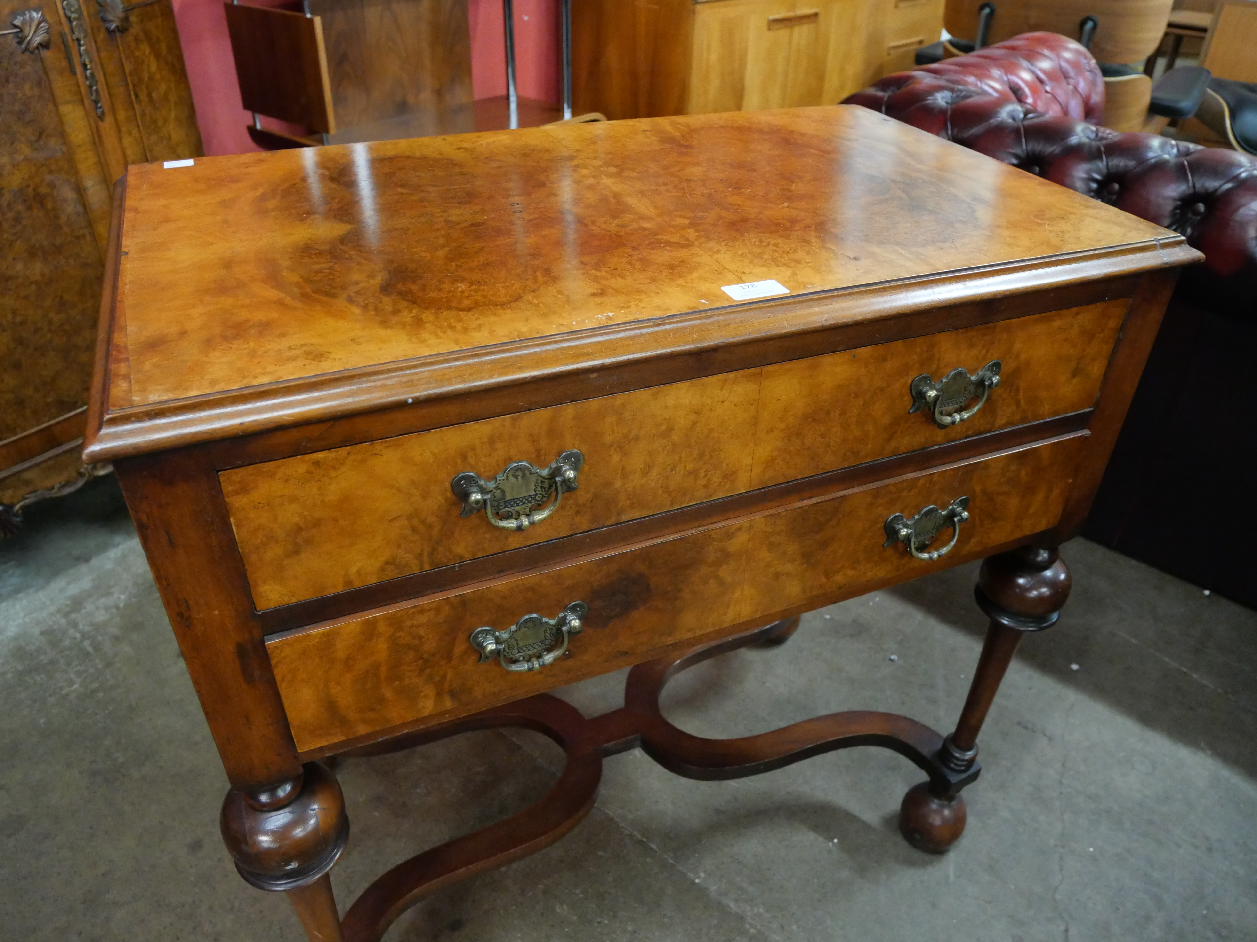 A George I style burr walnut two drawer side table - Image 3 of 3