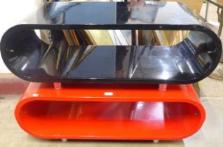 Two black and red high gloss TV stands