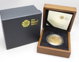 The Royal Mint The 2011 UK Sovereign £5 Brilliant Uncirculated Gold Coin, 39.94g, 0.9167 Au, (22ct