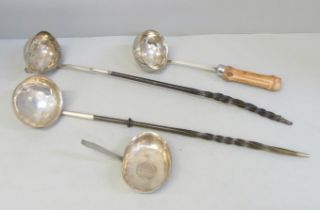 Two Georgian toddy ladles, a/f, one other ladle with later handle and a ladle bowl inset with a