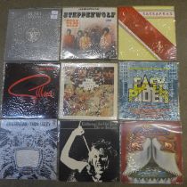 Ten LP records, Rush, Steppenwolf, Sassafras, Gillan, The Byrds, Easy Rider, Thin Lizzy, Eddie and