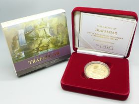 The Royal Mint Trafalgar UK 2005 Gold Proof Commemorative Crown, 39.94g, 22ct gold, cased 0819