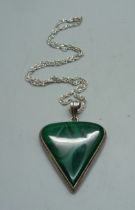 A large silver and malachite pendant and chain, 30g