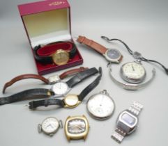 A collection of watches including a boxed gentleman's Rotary, two pocket watches, Tissot face