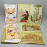 Thirty postcards and two postcard booklets, includes French and Belgian comics (WWII related)