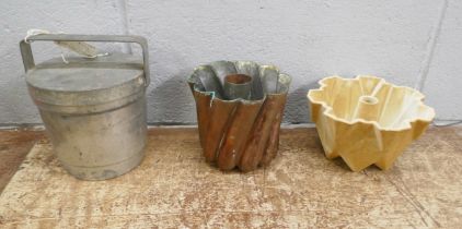 A late William IV/early Victorian ice cream cannister and two moulds