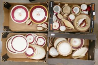 Four boxes of deep red coloured dinnerware including Crown Ducal **PLEASE NOTE THIS LOT IS NOT