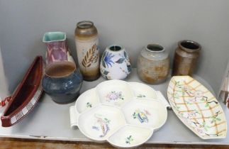A box of studio pottery and retro pottery including Poole, some a/f **PLEASE NOTE THIS LOT IS NOT