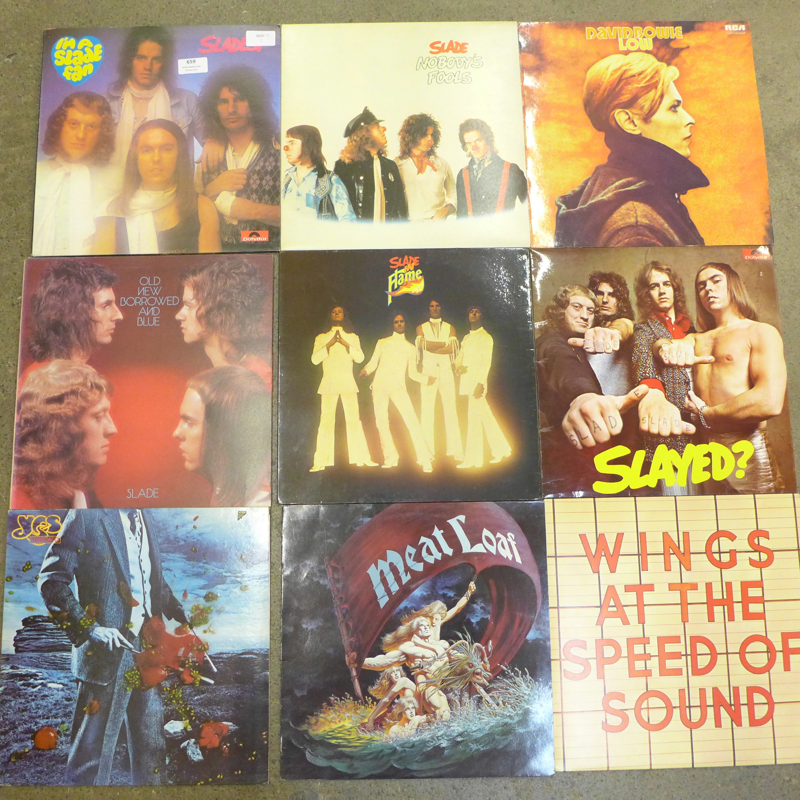 A collection of ten rock LP records
