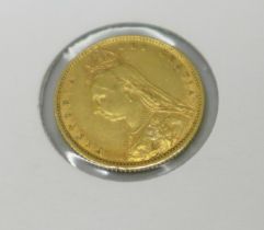 A Victorian 1892 shield back half sovereign