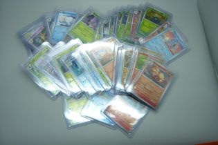 43 x 151 Scarlet and Violet Pokemon cards, holographic and reverse holographic, all in top loaders