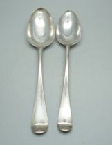 Two 18th Century picture back spoons, 123g, 20.5cm