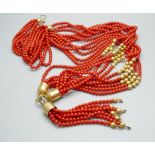 A vintage silver gilt and faux coral necklace, approximately 107cm