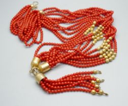 A vintage silver gilt and faux coral necklace, approximately 107cm