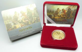 The Royal Mint Horatio Nelson UK 2005 Gold Proof Commemorative Crown, 39.94g, 22ct gold, cased, 0126